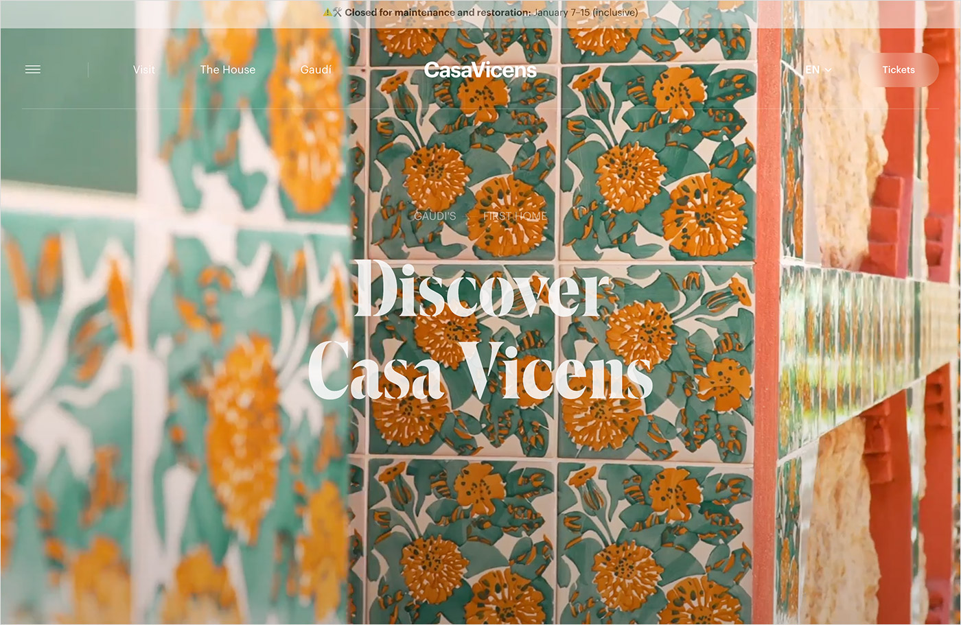 Gaudí’s first house in Barcelona | Casa Vicens Gaudíウェブサイトの画面キャプチャ画像