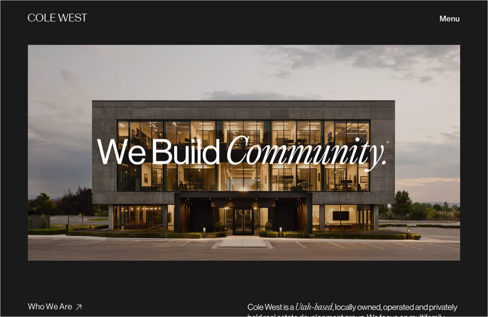 Cole West – Real Estate Developmentウェブサイトの画面キャプチャ画像