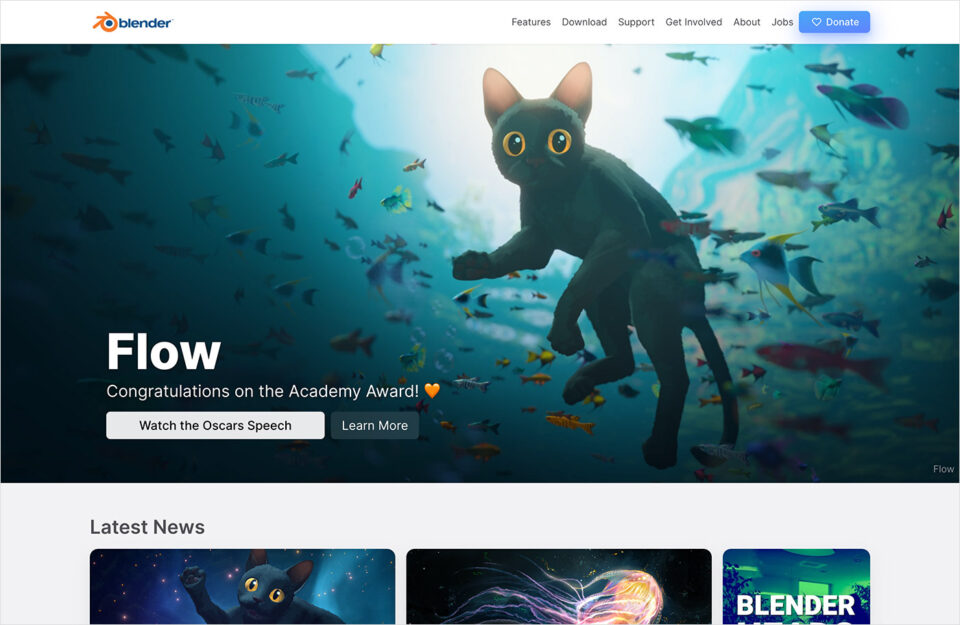 blender.org – Free and Open 3D Creation Softwareウェブサイトの画面キャプチャ画像