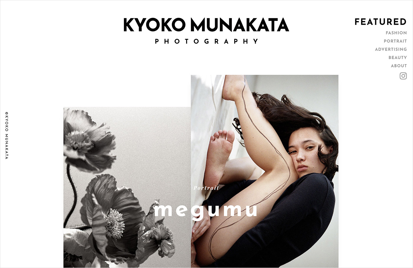 KYOKO MUNAKATA PHOTOGRAPHYウェブサイトの画面キャプチャ画像