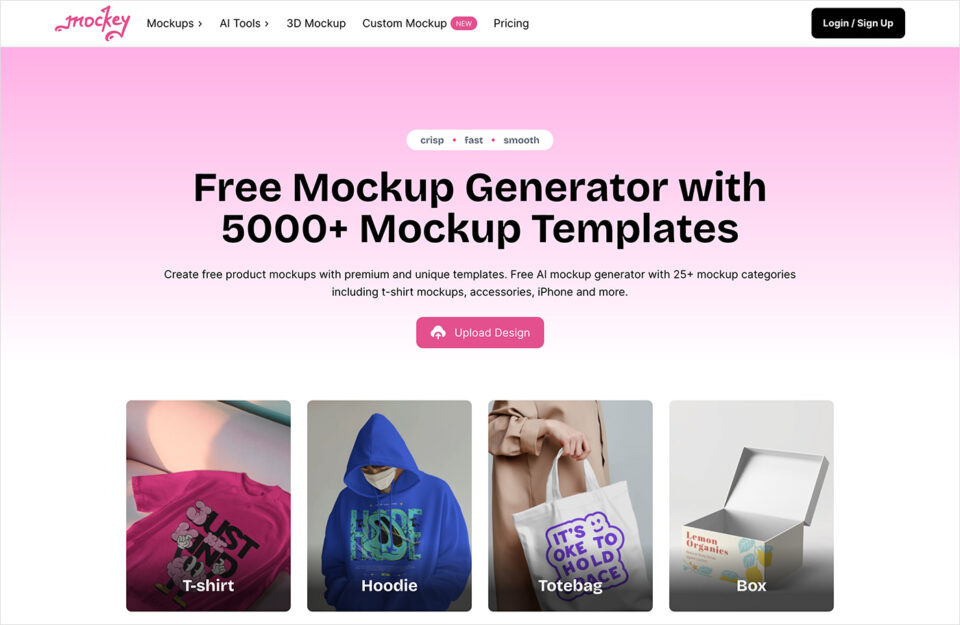 Best Free Mockup Generator with AI Mockup Templates | Mockeyウェブサイトの画面キャプチャ画像