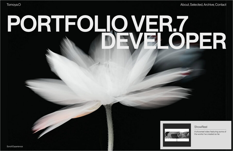Tomoya Okada – portfolio v7ウェブサイトの画面キャプチャ画像