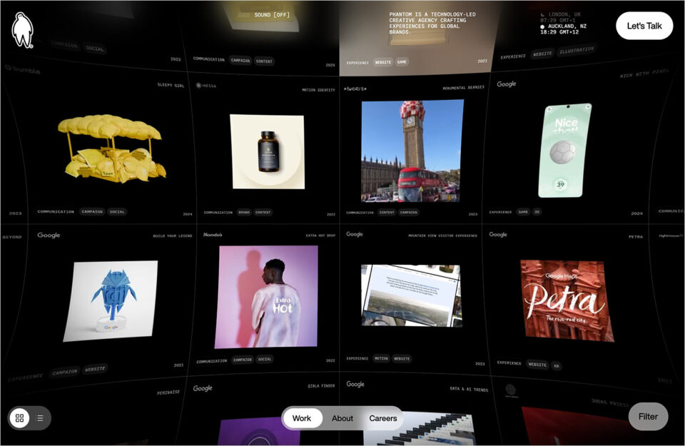 Phantom Studios — Technology Creative Agency — London and Aucklandウェブサイトの画面キャプチャ画像
