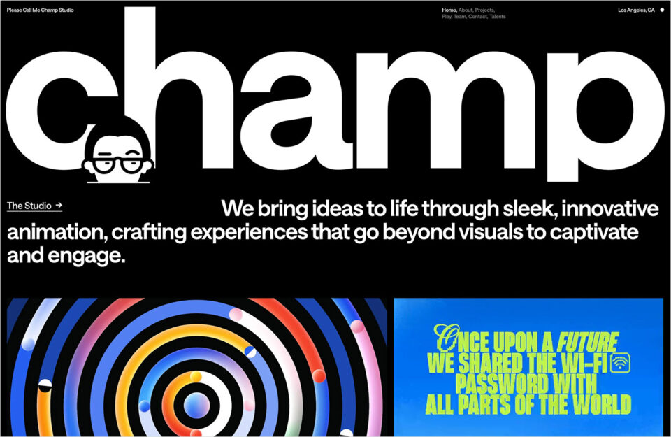 Motion Designer — Please Call Me Champ Studioウェブサイトの画面キャプチャ画像