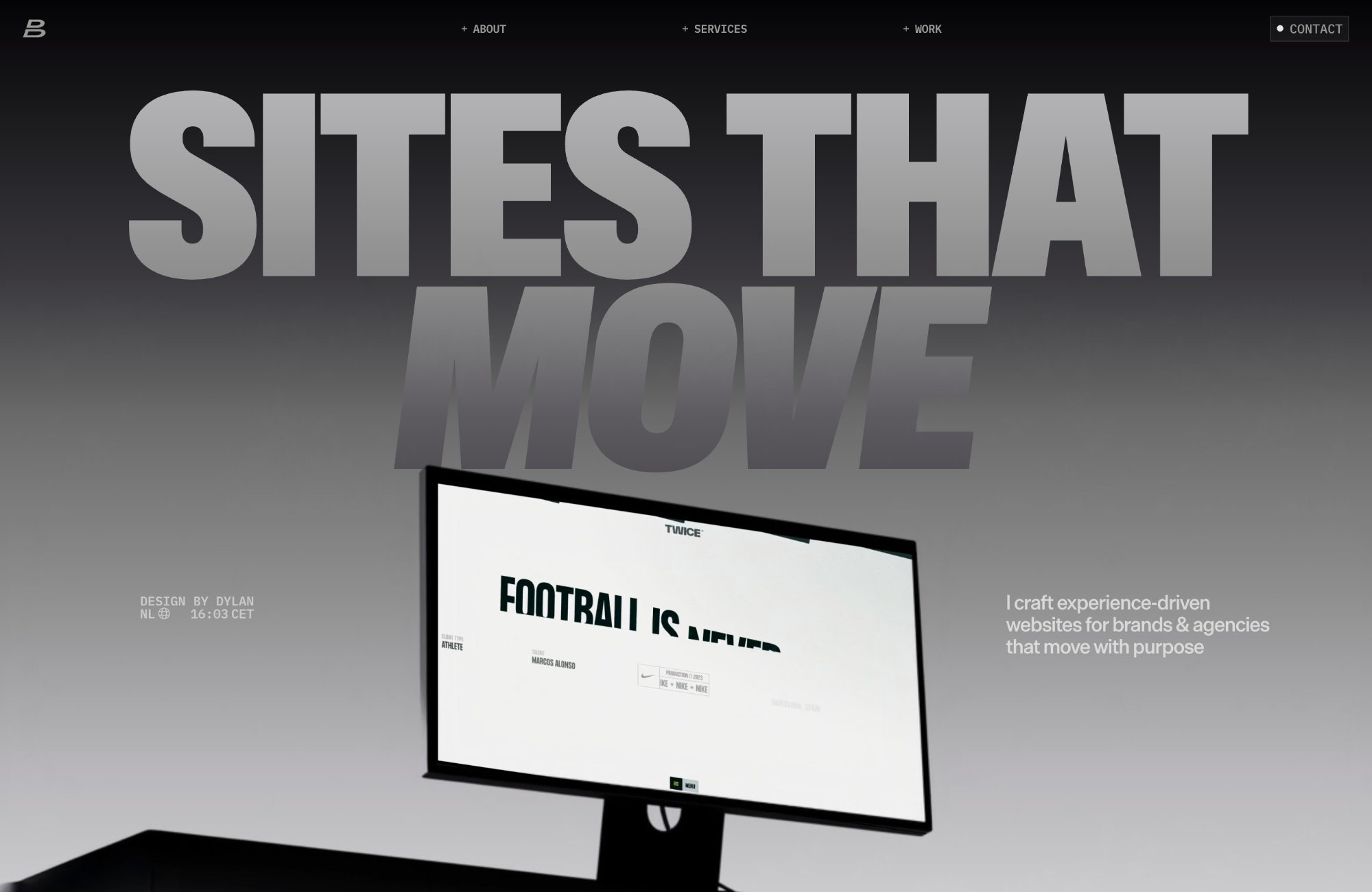 Design by Dylan ✦ Digital Designer & Webflow Developerウェブサイトの画面キャプチャ画像