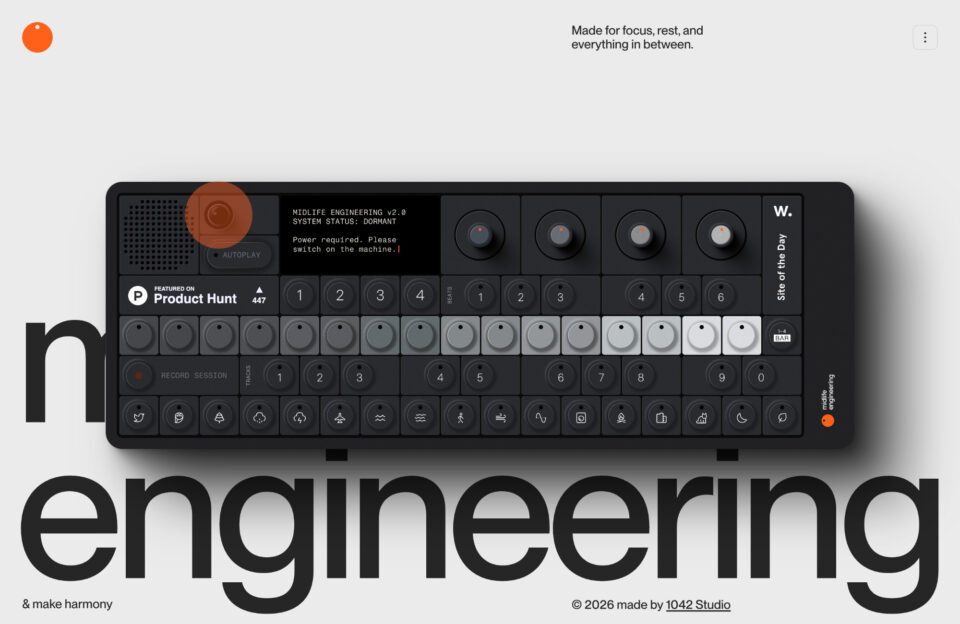 Midlife Engineering – Sound therapy for a harmonious mindウェブサイトの画面キャプチャ画像