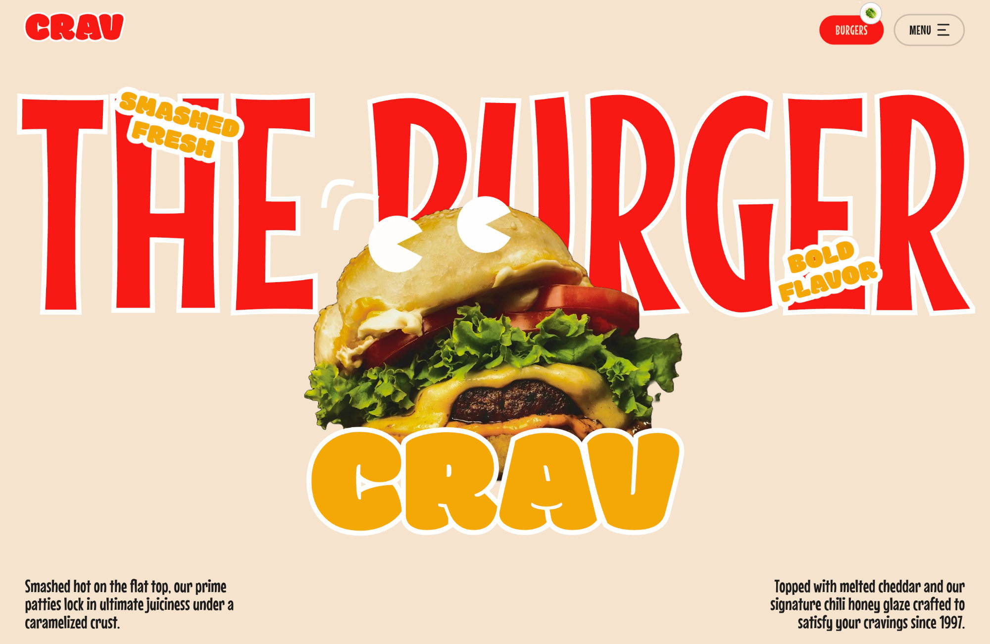 CRAV | Artisan Smashed Burgersウェブサイトの画面キャプチャ画像