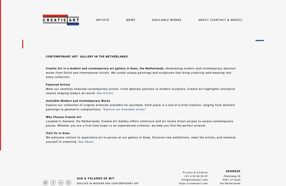 Creatie Art | Postwar Abstract Art & Dutch Artistsウェブサイトの画面キャプチャ画像