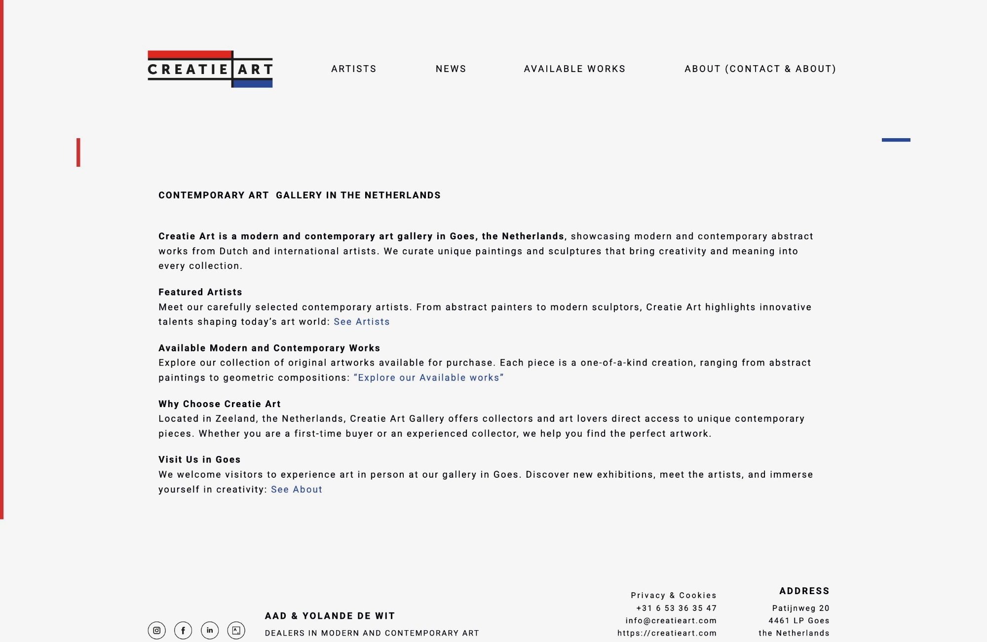 Creatie Art | Postwar Abstract Art & Dutch Artistsウェブサイトの画面キャプチャ画像