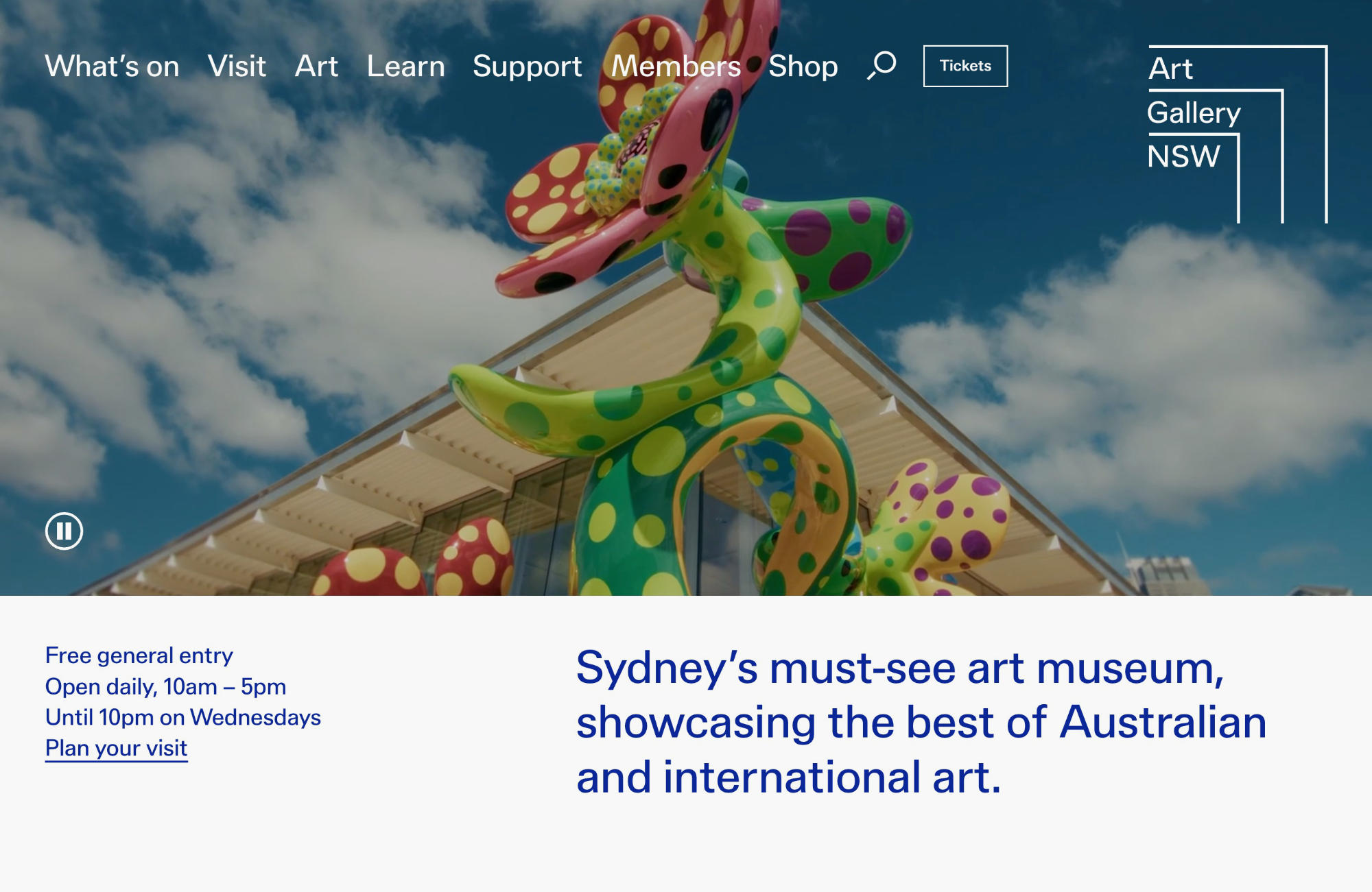 Art Gallery of NSWウェブサイトの画面キャプチャ画像