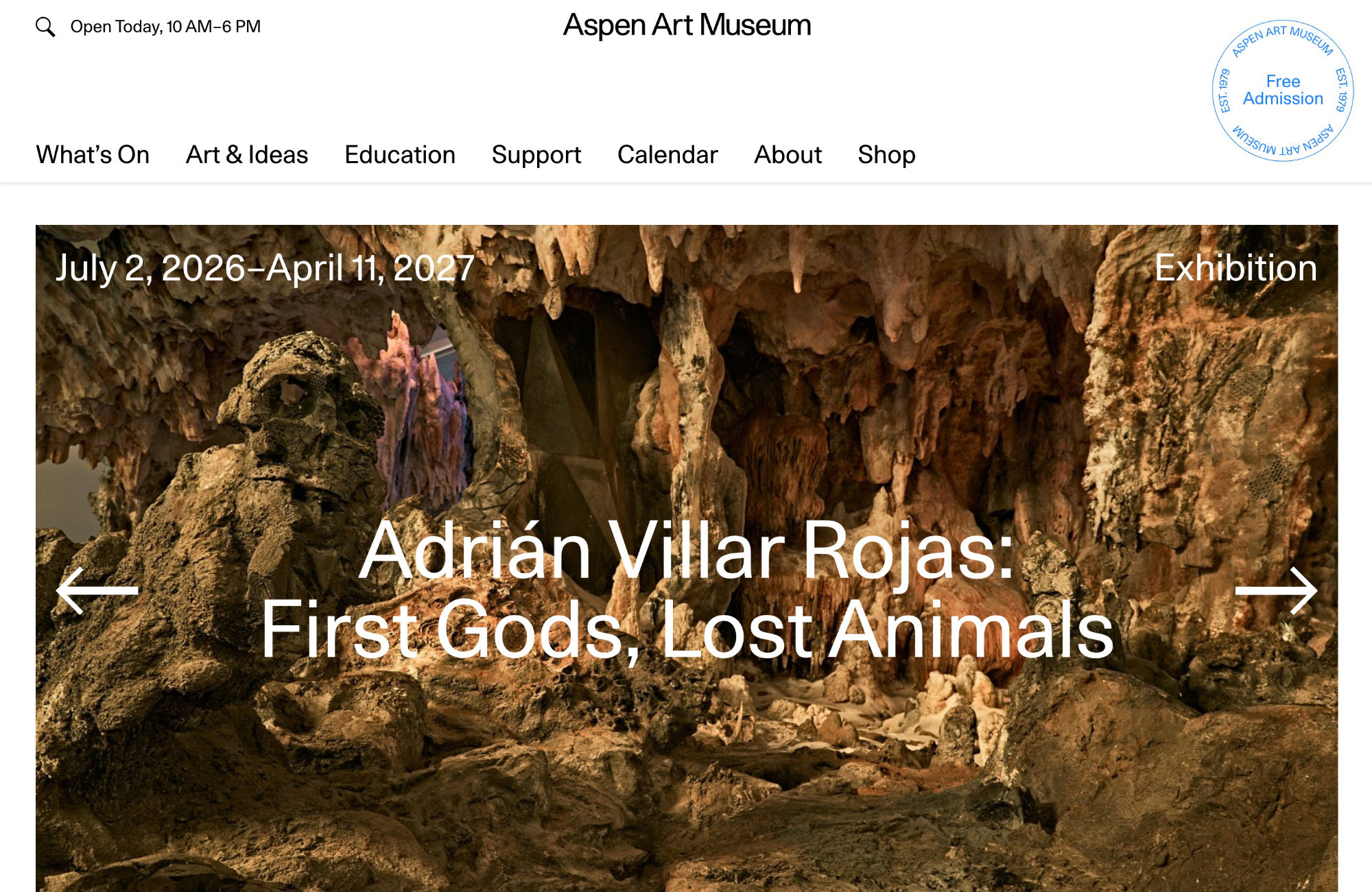 Aspen Art Museumウェブサイトの画面キャプチャ画像