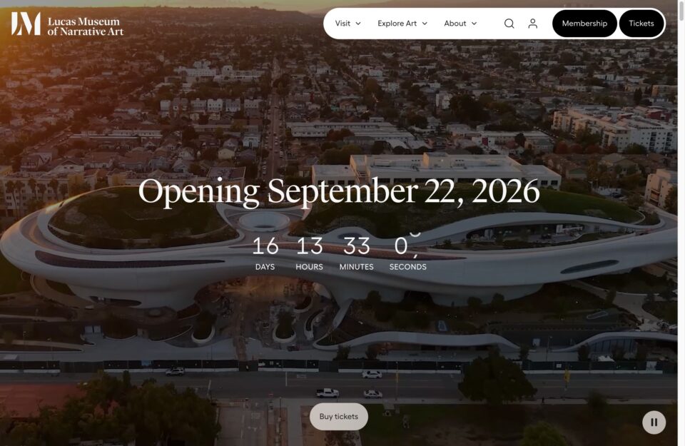 Lucas Museum of Narrative Artウェブサイトの画面キャプチャ画像